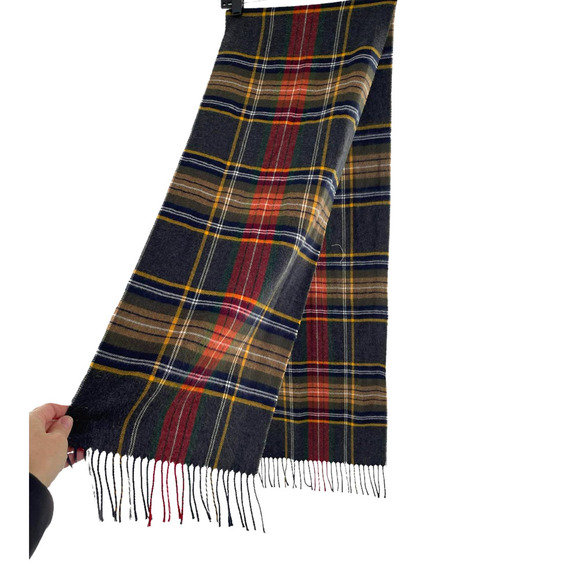 Merino Wool Tartan Plaid Scarf Fringed Ends One Size Multicolor - Picture 3 of 5